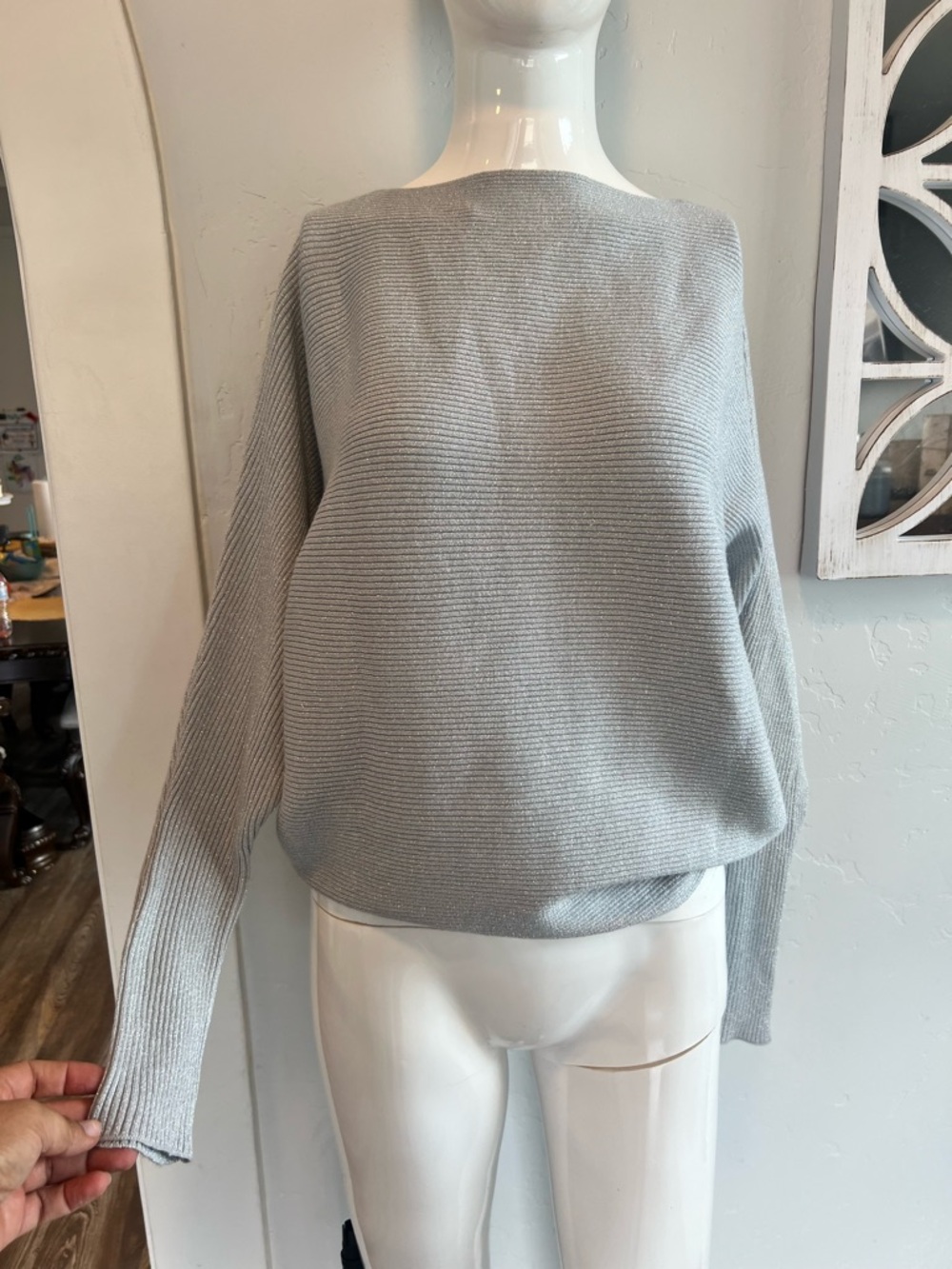 Women's Light Gray Ribbed Boatneck Sweater - Casual Luxe